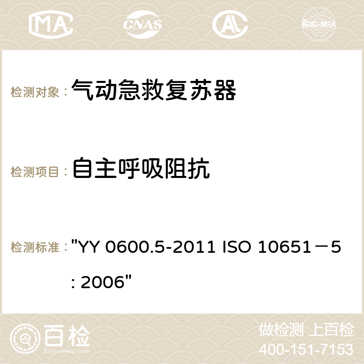 自主呼吸阻抗 医用呼吸机 基本安全要求和主要性能专用要求 第5部分：气动急救复苏器 "YY 0600.5-2011 ISO 10651－5: 2006" 7.1.2