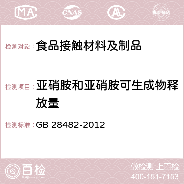 亚硝胺和亚硝胺可生成物释放量 GB 28482-2012 婴幼儿安抚奶嘴安全要求