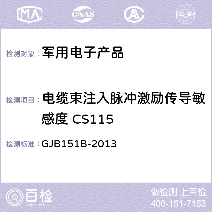 电缆束注入脉冲激励传导敏感度 CS115 军用设备和分系统电磁发射和敏感度要求 GJB151B-2013 5.17