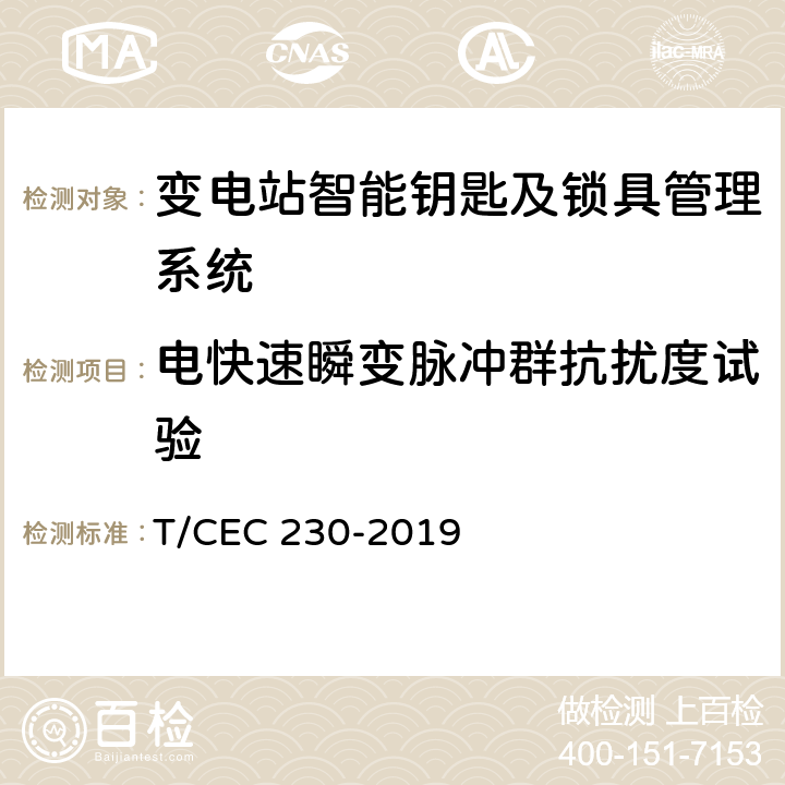 电快速瞬变脉冲群抗扰度试验 变电站智能钥匙及锁具管理系统技术规范 T/CEC 230-2019 6.9.3,5.2,5.3,5.4