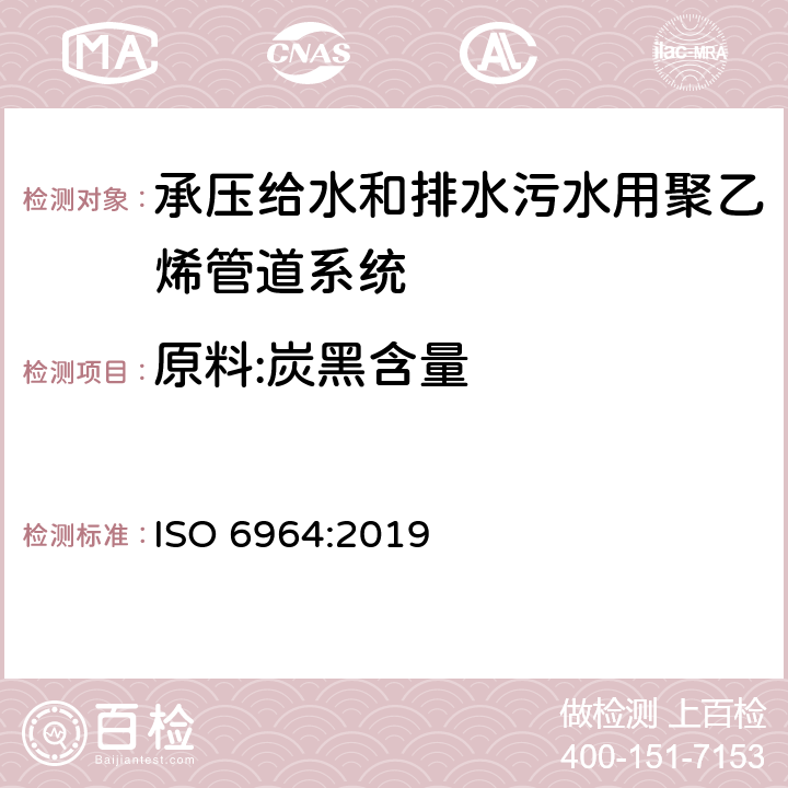 原料:炭黑含量 聚烯烃管材和管件-用煅烧和高温分解法测定炭黑含量-试验方法和基本规范 ISO 6964:2019