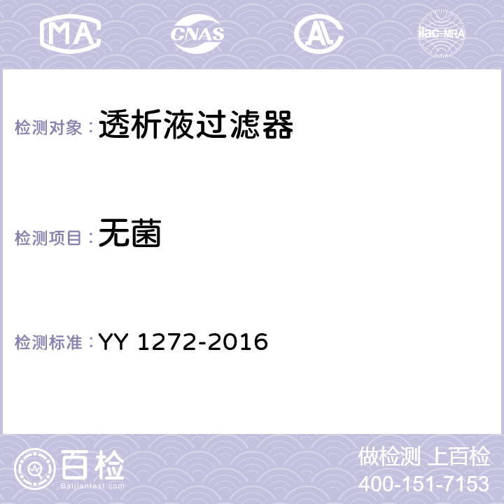 无菌 透析液过滤器 YY 1272-2016 3.4