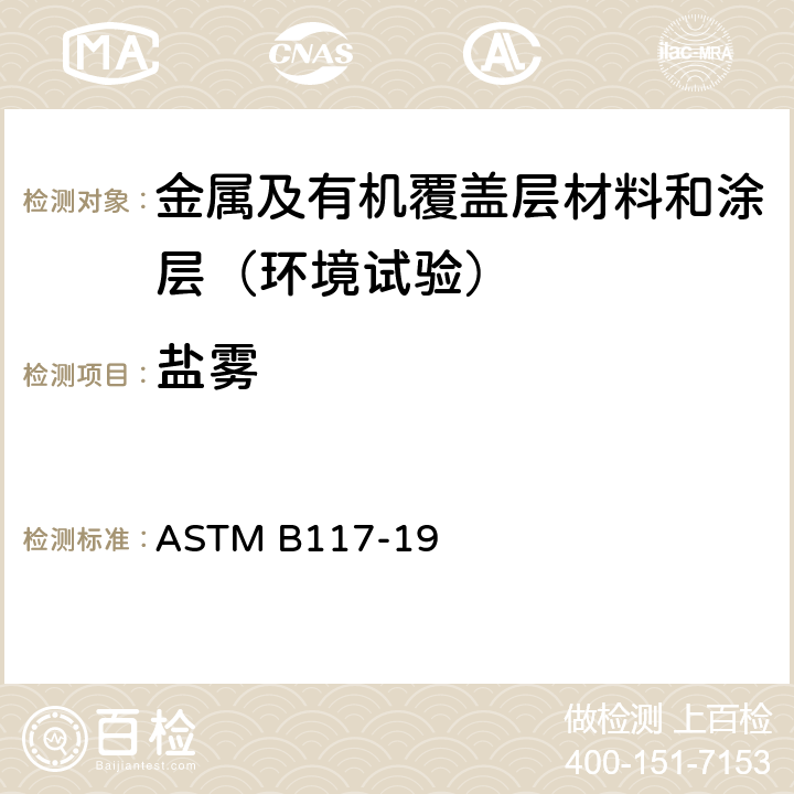 盐雾 盐雾设备运行的标准实施规程 ASTM B117-19