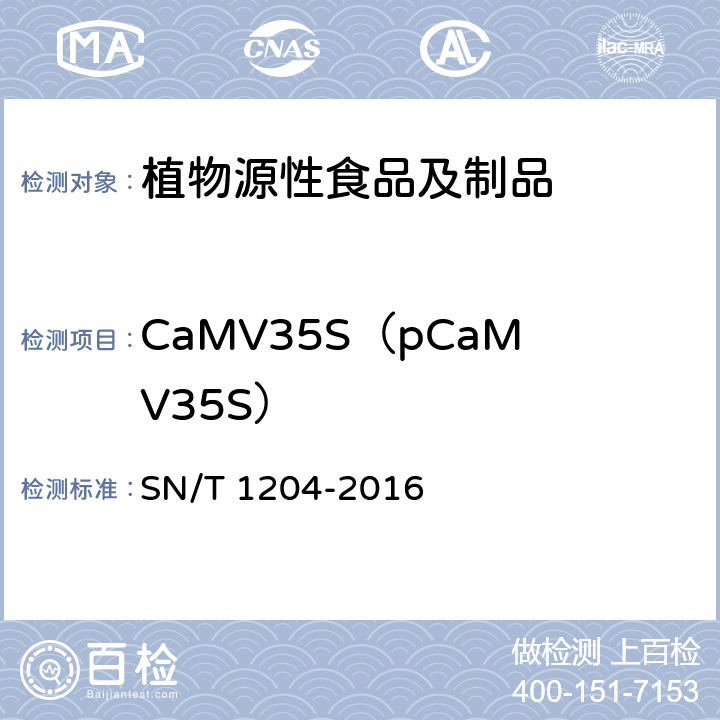 CaMV35S（pCaMV35S） 植物及其加工产品中转基因成分实时荧光PCR定性检验方法 SN/T 1204-2016