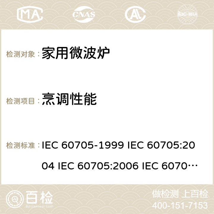 烹调性能 家用微波炉 性能测试方法 IEC 60705-1999 IEC 60705:2004 IEC 60705:2006 IEC 60705:2010+AMD1:2014 12