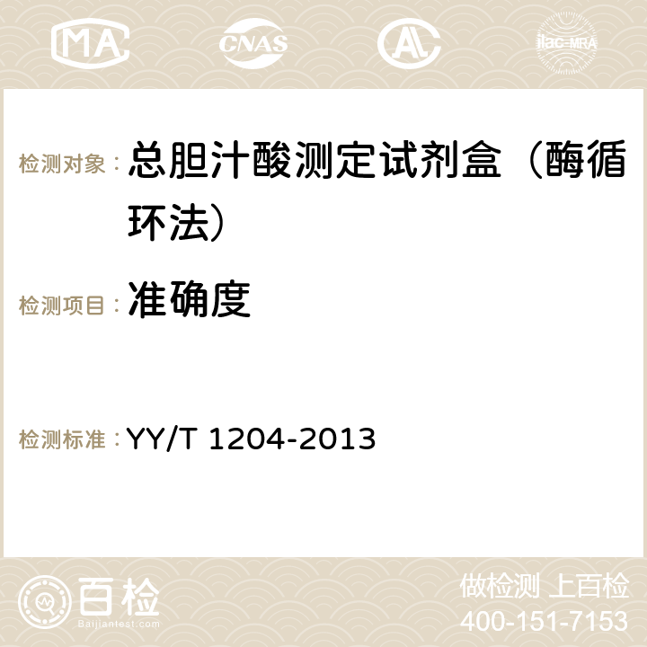 准确度 总胆汁酸测定试剂盒(酶循环法) YY/T 1204-2013 4.5