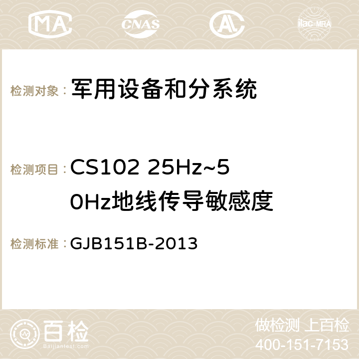 CS102 25Hz~50Hz地线传导敏感度 军用设备和分系统电磁发射和敏感度要求与测量 GJB151B-2013 5.9