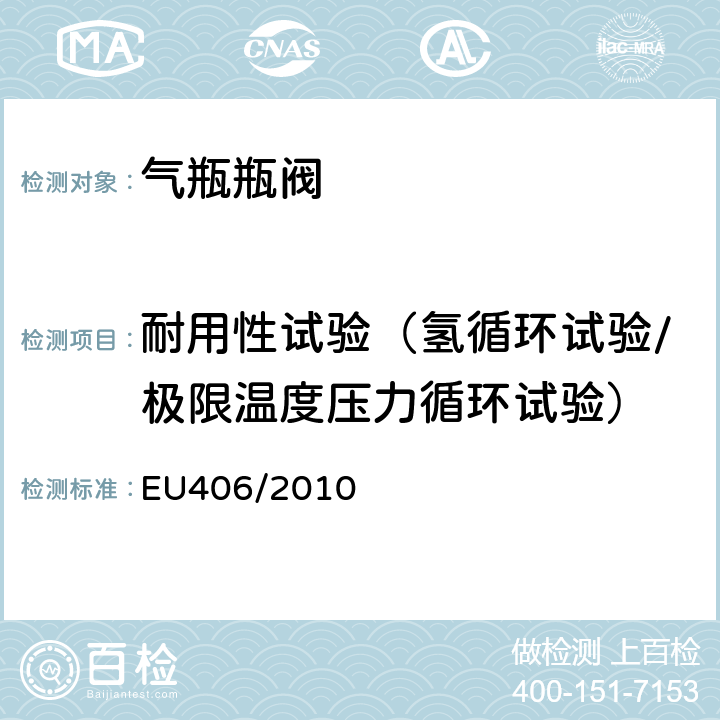 耐用性试验（氢循环试验/极限温度压力循环试验） 欧洲经济委员会氢动力汽车执行条例 EU406/2010 Annex IV Part3 4.2.2