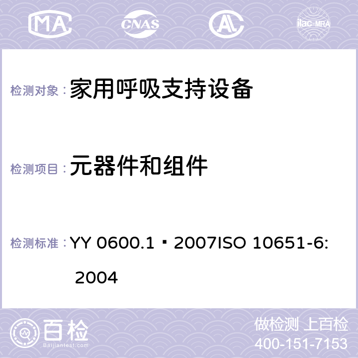 元器件和组件 医用呼吸机 基本安全和主要性能专用要求 第1部分：家用呼吸支持设备 YY 0600.1—2007
ISO 10651-6: 2004 56