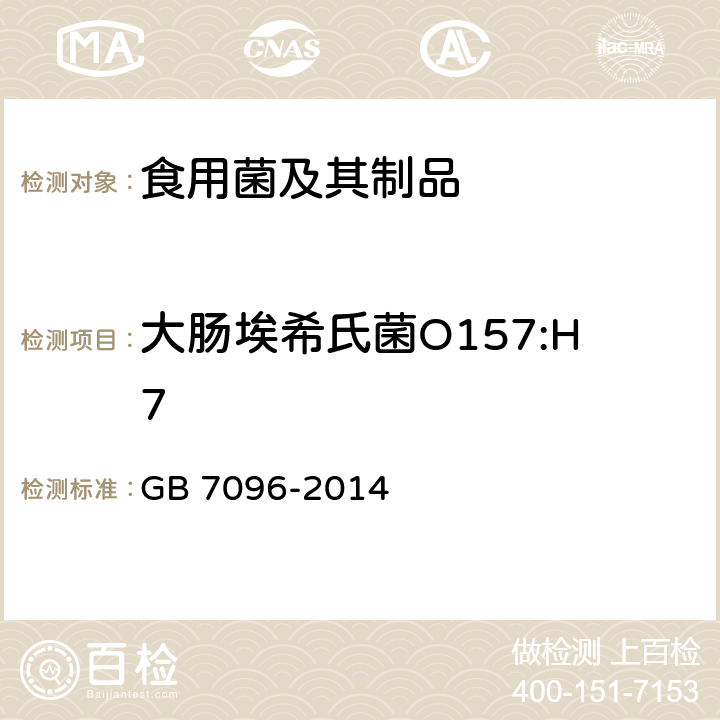 大腸埃希氏菌O157:H7 食品安全國家標準 食用菌及其制品 GB 7096-2014 3.6（GB 4789.36-2016）