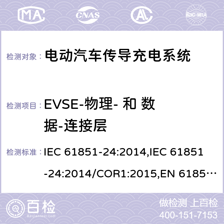 EVSE-物理- 和 数据-连接层 电动汽车传导充电系统- 第24部分：直流充电桩与控制直流桩的电动车之间的数据通信 IEC 61851-24:2014,IEC 61851-24:2014/COR1:2015,EN 61851-24:2014,EN 61851-24:2014/AC:2015 附录 C