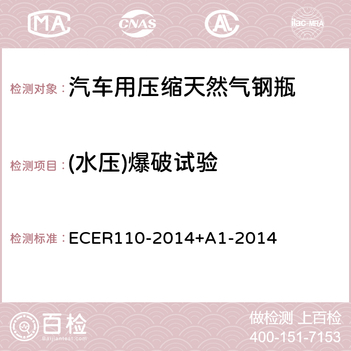 (水压)爆破试验 I：以压缩天然气和液化天然气作为燃料的机动车的特殊部件；II：特殊部件的安装要求 ECER110-2014+A1-2014 A.12