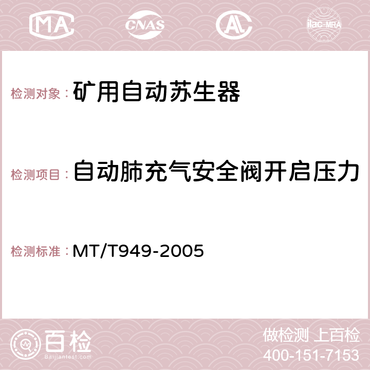 自动肺充气安全阀开启压力 MT/T 949-2005 【强改推】煤矿用自动苏生器