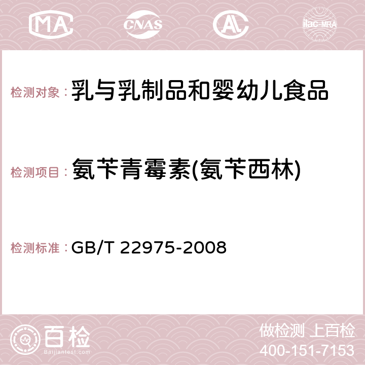 氨苄青霉素(氨苄西林) 牛奶和奶粉中阿莫西林、氨苄西林、哌拉西林、青霉素G、青霉素V、苯唑西林、氯唑西林、萘夫西林和双氯西林残留量的测定 液相色谱-串联质谱法 GB/T 22975-2008