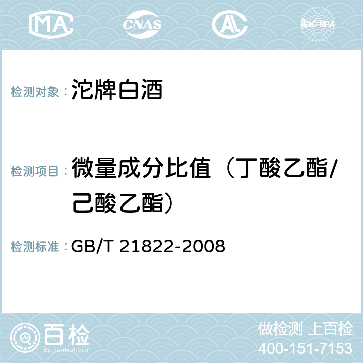 微量成分比值（丁酸乙酯/己酸乙酯） 地理标志产品沱牌白酒 GB/T 21822-2008 6.6