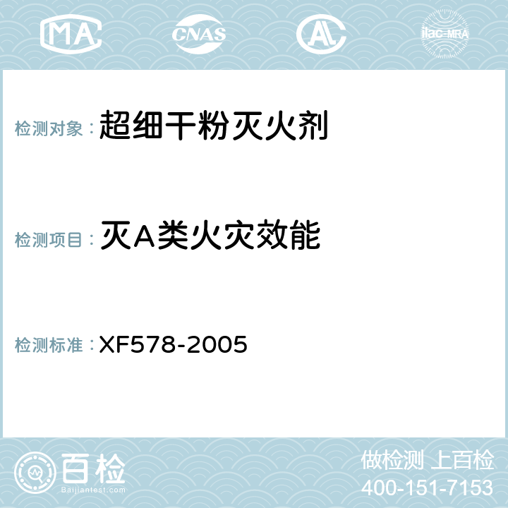 灭A类火灾效能 《超细干粉灭火剂》 XF578-2005 6.10