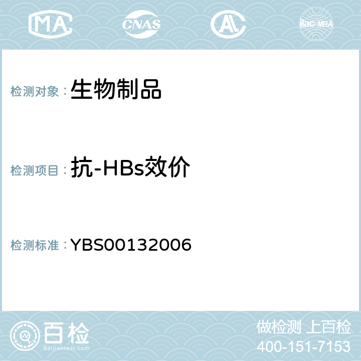 抗-HBs效价 乙型肝炎人免疫球蛋白制造及检定规程 YBS00132006