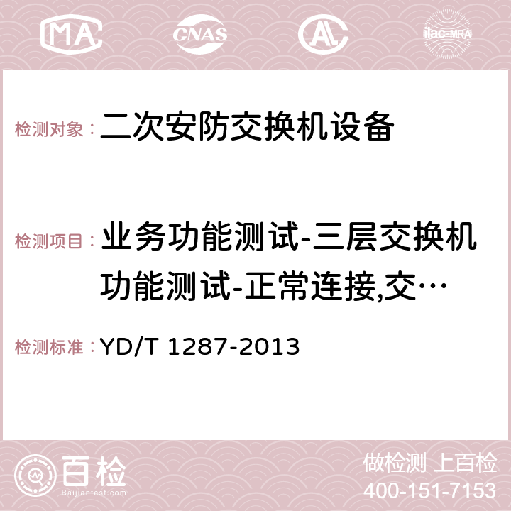 业务功能测试-三层交换机功能测试-正常连接,交换数据帧 《具有路由功能的以太网交换机测试方法》 YD/T 1287-2013 4.4(37)