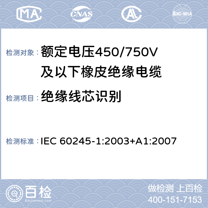 绝缘线芯识别 额定电压450/750V及以下橡皮绝缘电缆 第1部分：一般要求 IEC 60245-1:2003+A1:2007 4