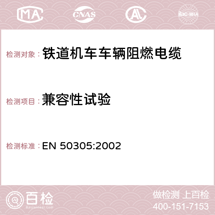 兼容性试验 铁道机车车辆阻燃电缆的试验方法 EN 50305:2002 7.1