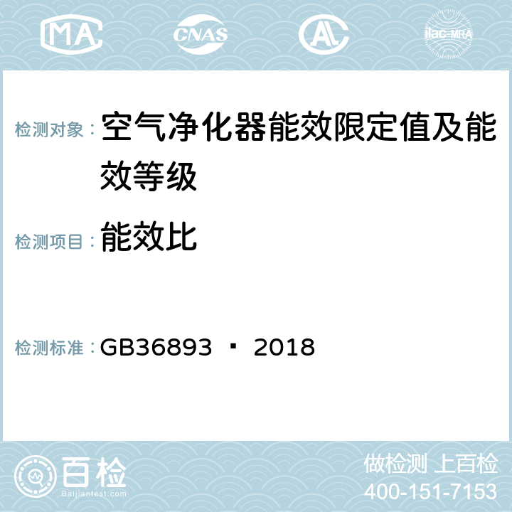 能效比 空气净化器能效限定值及能效等级 GB36893 — 2018 6.1.1