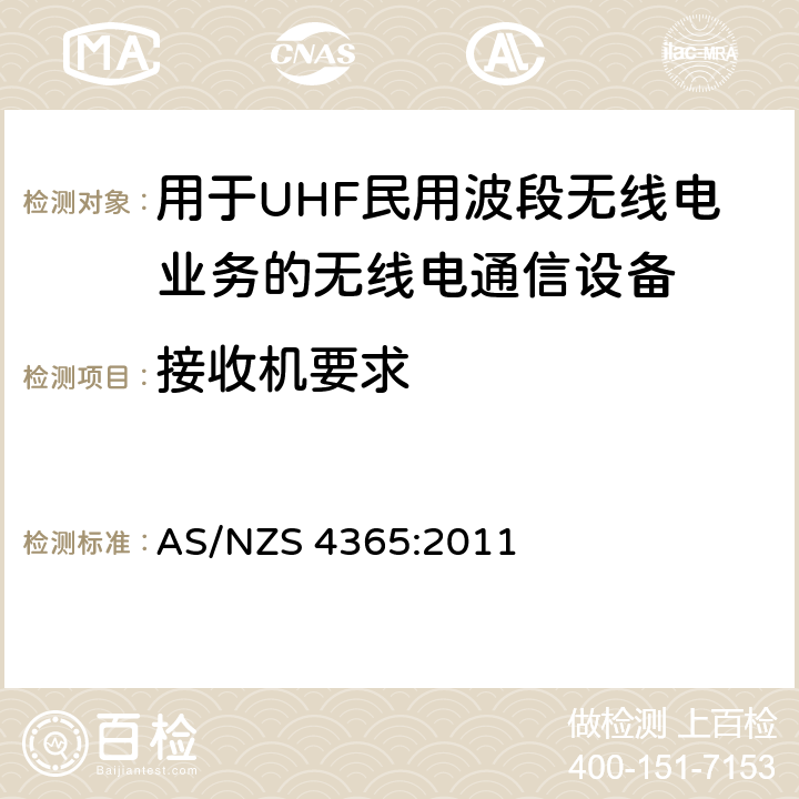 接收机要求 用于UHF民用波段无线电业务的无线电通信设备 AS/NZS 4365:2011 7