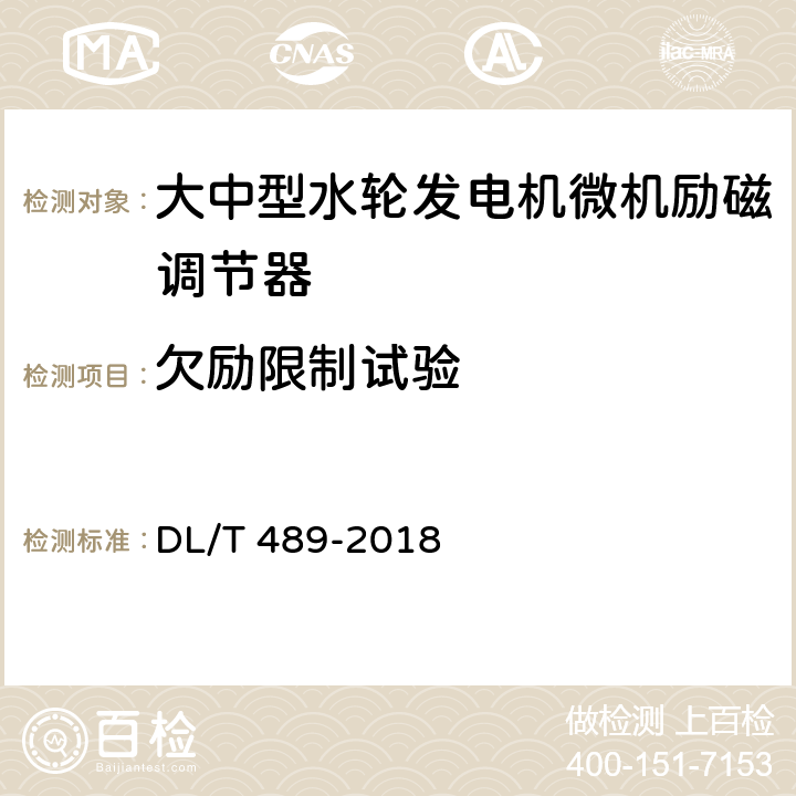 欠励限制试验 DL/T 489-2018 大中型水轮发电机静止整流励磁系统试验规程