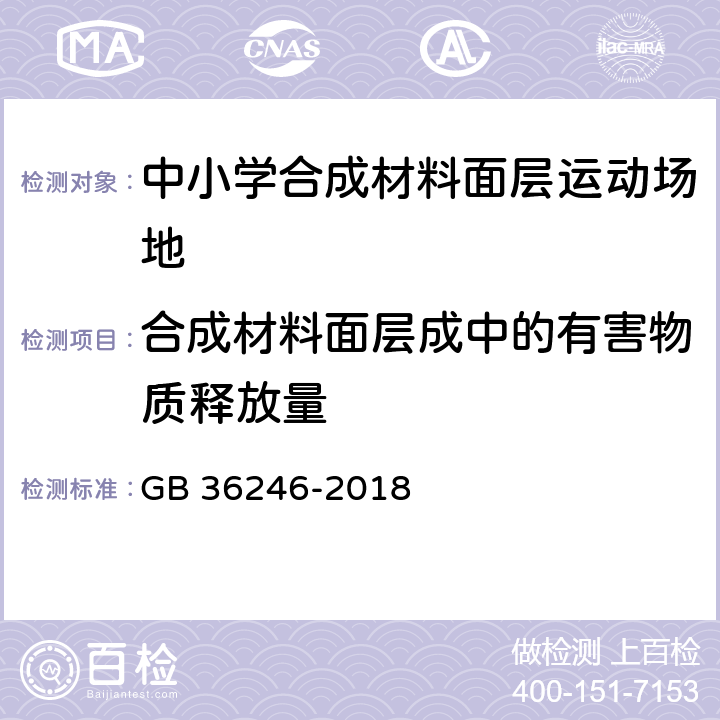 合成材料面层成中的有害物质释放量 GB 36246-2018 中小学合成材料面层运动场地