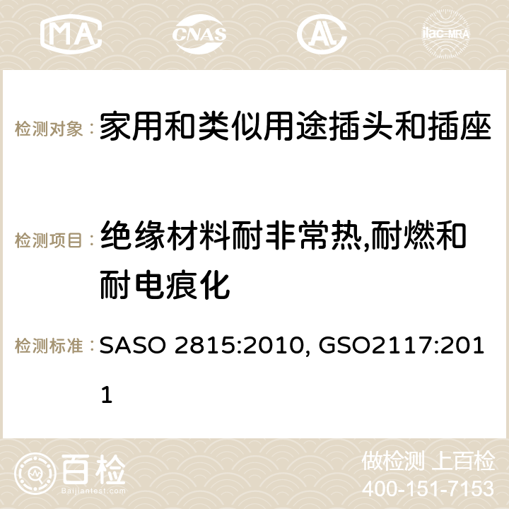 绝缘材料耐非常热,耐燃和耐电痕化 延长线的安全规范 SASO 2815:2010, GSO2117:2011 cl28