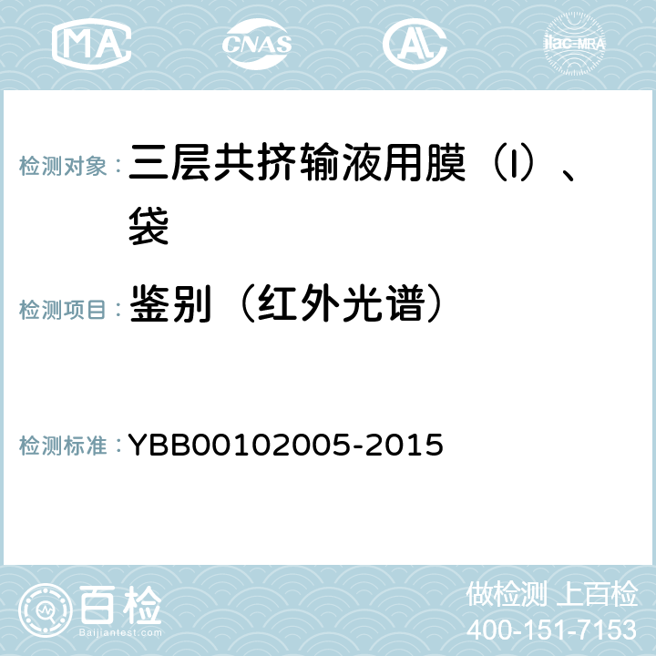 鉴别（红外光谱） 三层共挤输液用膜（I）、袋 YBB00102005-2015