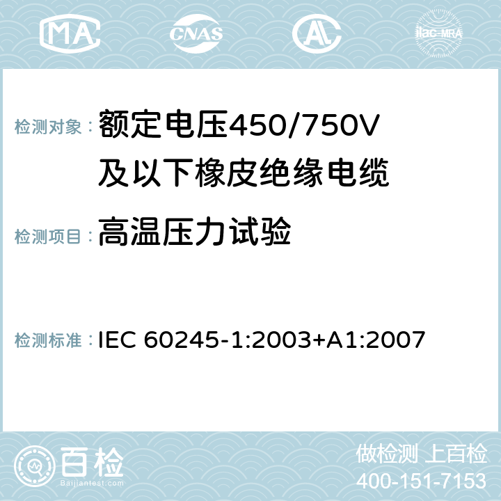 高温压力试验 IEC 60245-1-2003 额定电压450/750及以下橡皮绝缘电缆 第1部分:一般要求