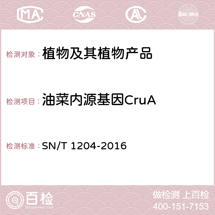 油菜内源基因CruA 植物及其加工产品中转基因成分实时荧光PCR定性检验方法 SN/T 1204-2016