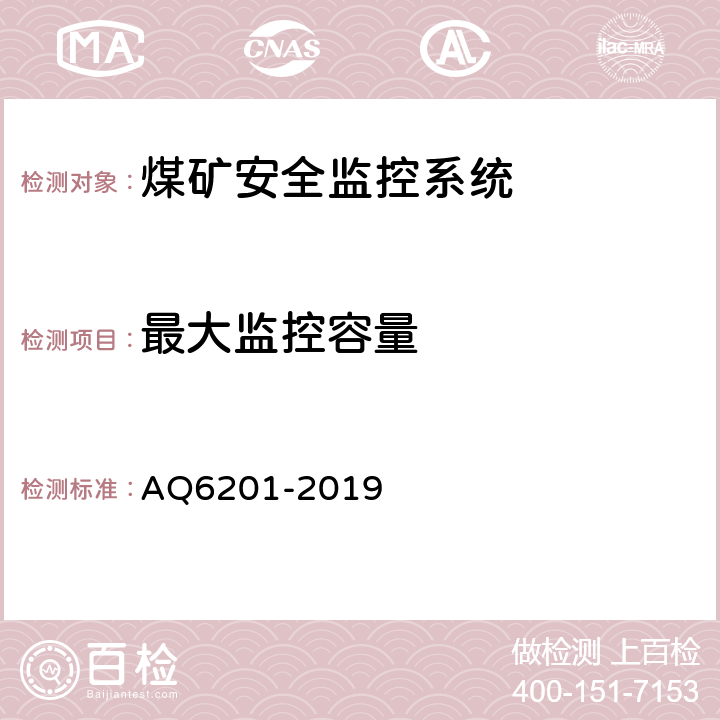 最大监控容量 煤矿安全监控系统通用技术要求 AQ6201-2019 4.7.11