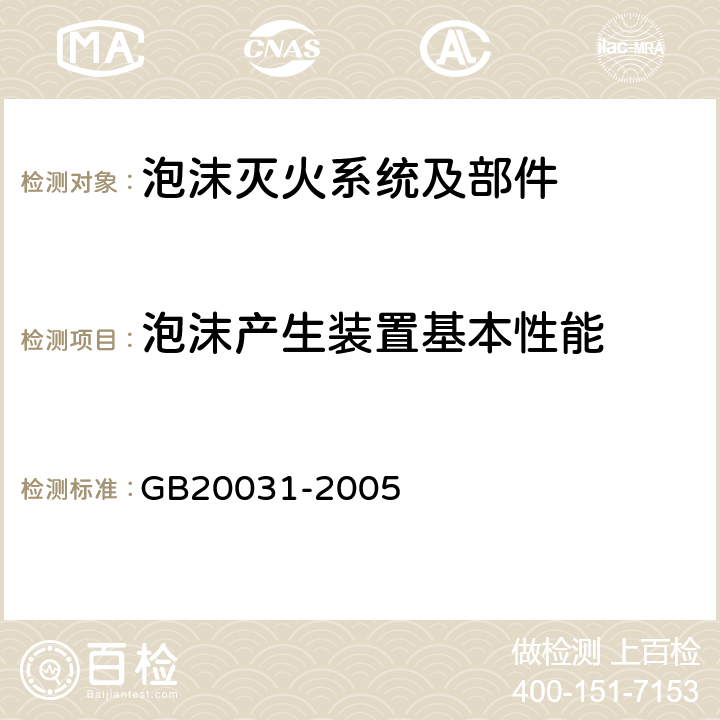 泡沫产生装置基本性能 《泡沫灭火系统及部件通用技术条件》 GB20031-2005 5.2.1