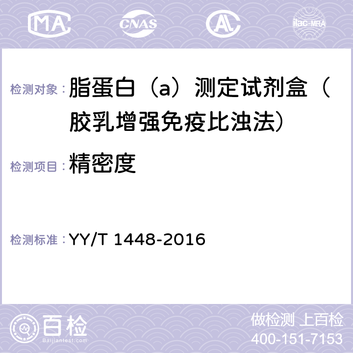 精密度 脂蛋白(a)测定试剂盒 YY/T 1448-2016