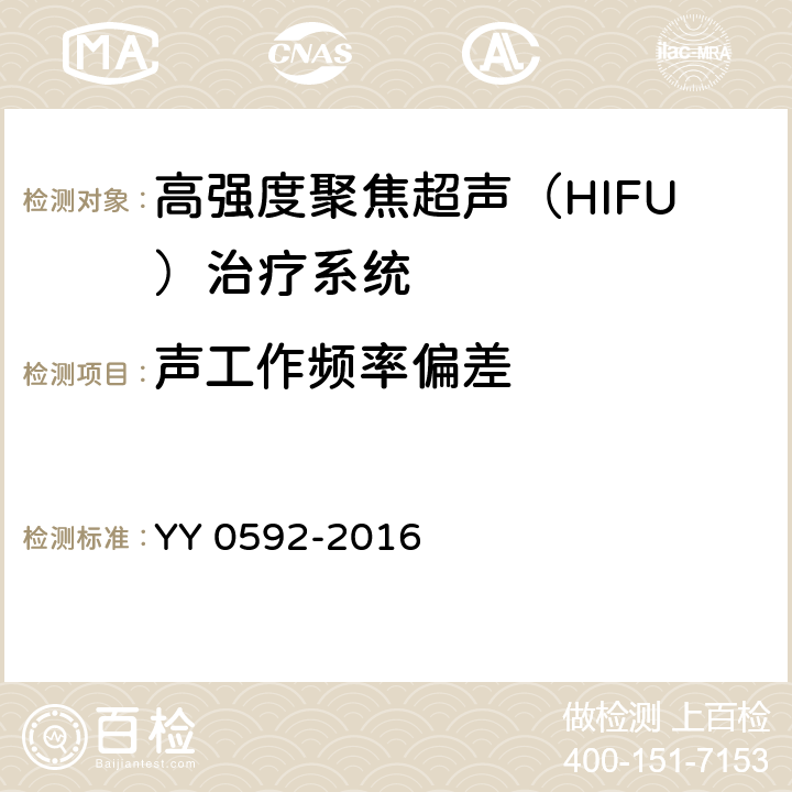 声工作频率偏差 高强度聚焦超声（HIFU）治疗系统 YY 0592-2016 5.2