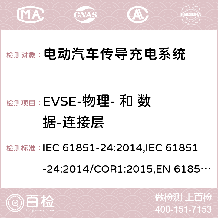 EVSE-物理- 和 数据-连接层 电动汽车传导充电系统- 第24部分：直流充电桩与控制直流桩的电动车之间的数据通信 IEC 61851-24:2014,IEC 61851-24:2014/COR1:2015,EN 61851-24:2014,EN 61851-24:2014/AC:2015 附录 A