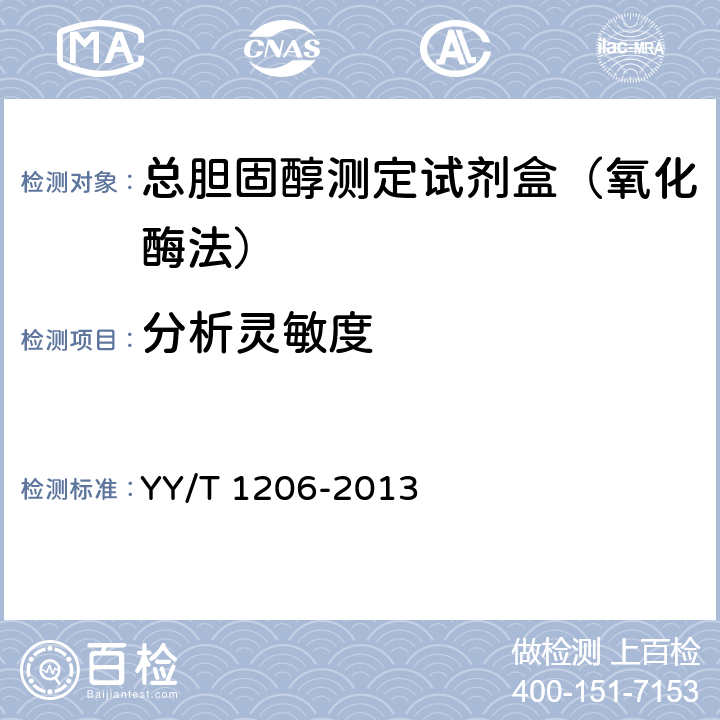 分析灵敏度 总胆固醇测定试剂盒（氧化酶法） YY/T 1206-2013