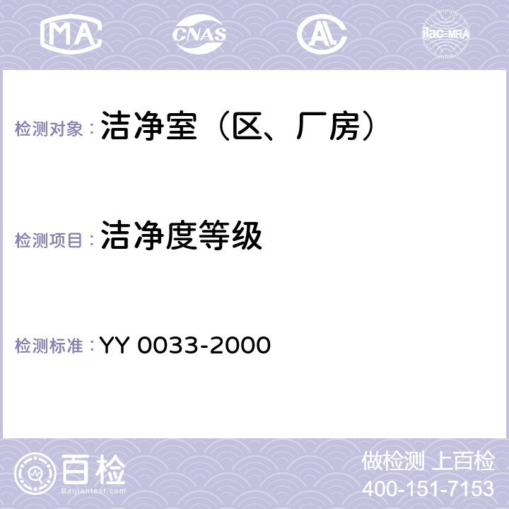 洁净度等级 无菌医疗器具生产管理规范 YY 0033-2000 附录C