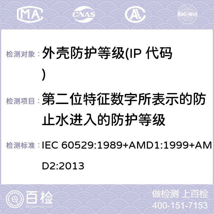 第二位特征数字所表示的防止水进入的防护等级 外壳防护等级(IP 代码) IEC 60529:1989+AMD1:1999+AMD2:2013 6