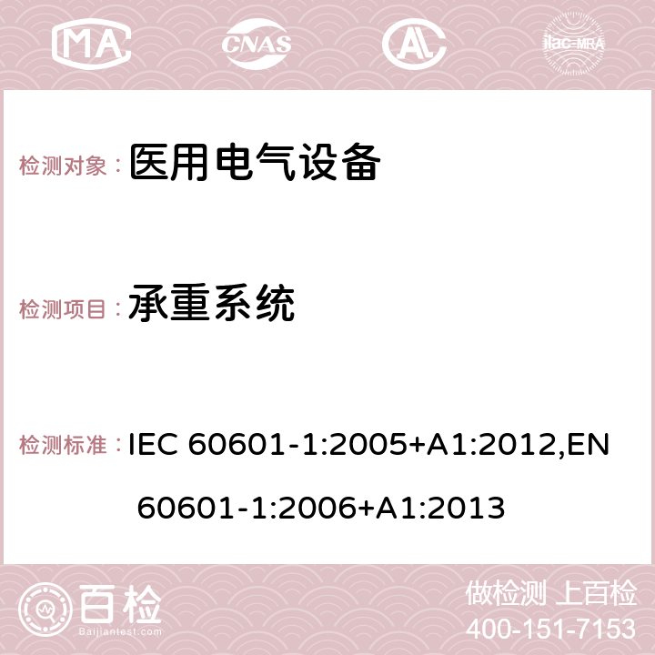 承重系统 IEC 60601-1-2005 医用电气设备 第1部分:基本安全和基本性能的通用要求