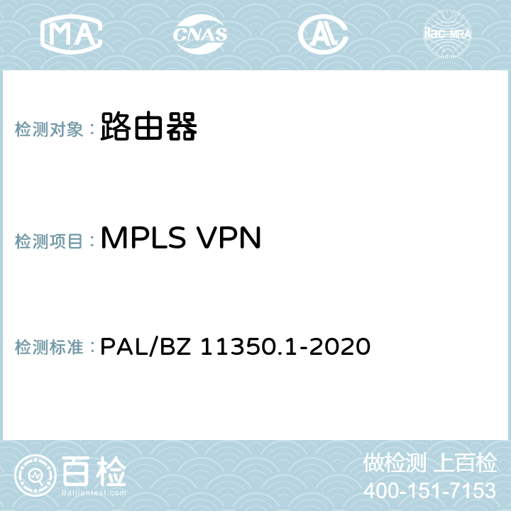 MPLS VPN IPV6网络设备测试规范 第1部分：路由器和交换机 PAL/BZ 11350.1-2020 5.1