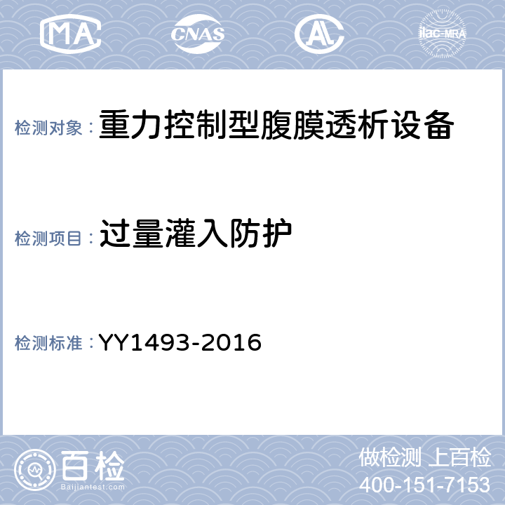 过量灌入防护 重力控制型腹膜透析设备 YY1493-2016 4.5