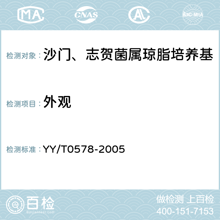 外观 沙门、志贺菌属琼脂培养基 YY/T0578-2005 5.1.1
