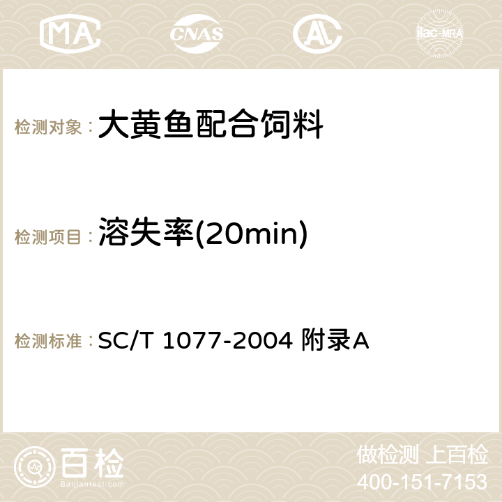 溶失率(20min) SC/T 1077-2004 渔用配合饲料通用技术要求
