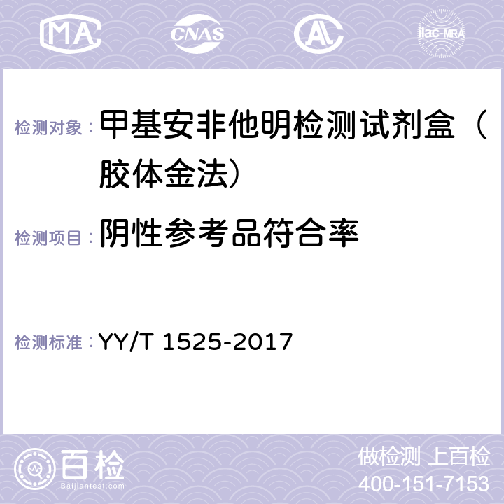 阴性参考品符合率 甲基安非他明检测试剂盒（胶体金法） YY/T 1525-2017 4.3