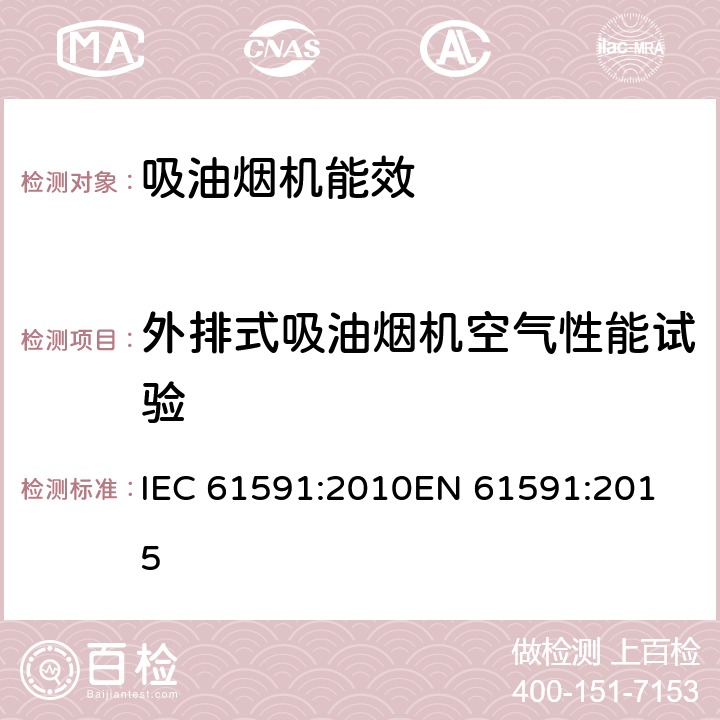 外排式吸油烟机空气性能试验 IEC 61591:2010 吸油烟机 
EN 61591:2015 11