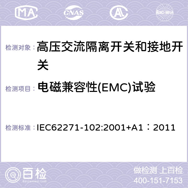 电磁兼容性(EMC)试验 《高压交流隔离开关和接地开关》 IEC62271-102:2001+A1：2011 6.9