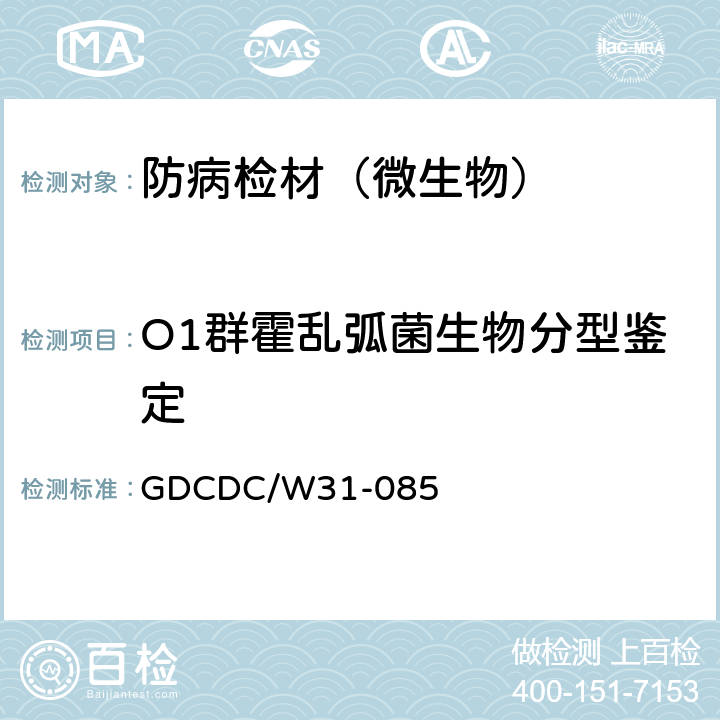 O1群霍乱弧菌生物分型鉴定 GDCDC/W31-085 霍乱弧菌分离培养与鉴定检验细则 