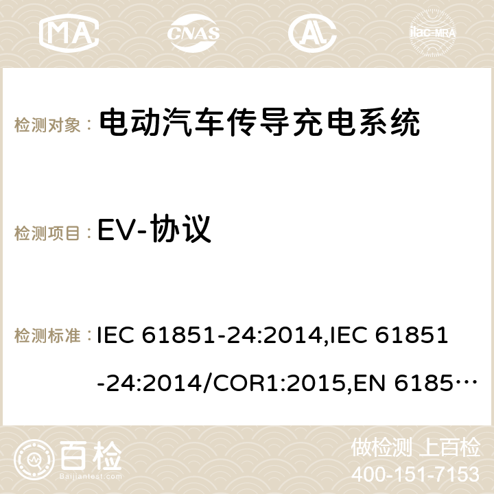 EV-协议 电动汽车传导充电系统- 第24部分：直流充电桩与控制直流桩的电动车之间的数据通信 IEC 61851-24:2014,IEC 61851-24:2014/COR1:2015,EN 61851-24:2014,EN 61851-24:2014/AC:2015 附录 C